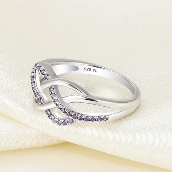 YL Celtic Knot Rings Twisted Knot Ring Birthstone Infinity Rings - Amethyst- Feb - Picture 6 of 6
